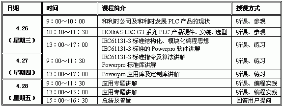 和利時4月小型PLC技術免費培訓班