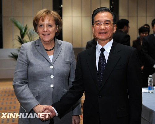 中國國務院總理溫家寶在哥本哈根會見德國總理默克爾